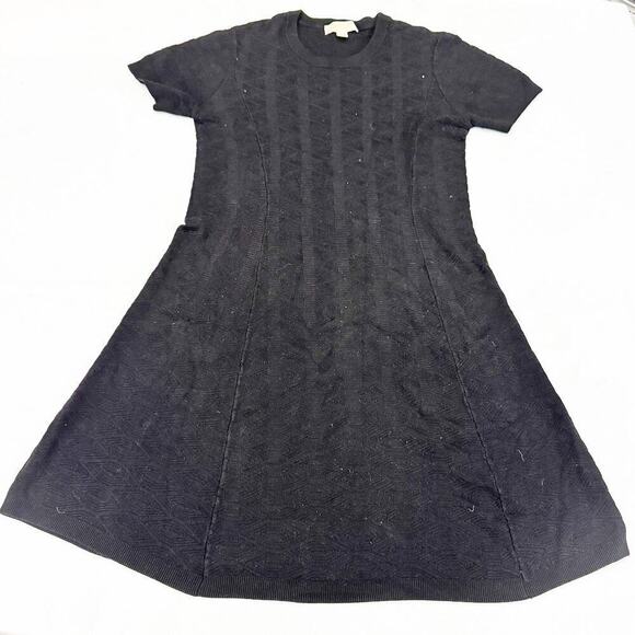 Michael Kors Black Textured Knit Dress Knee Length Size L - Picture 1 of 5